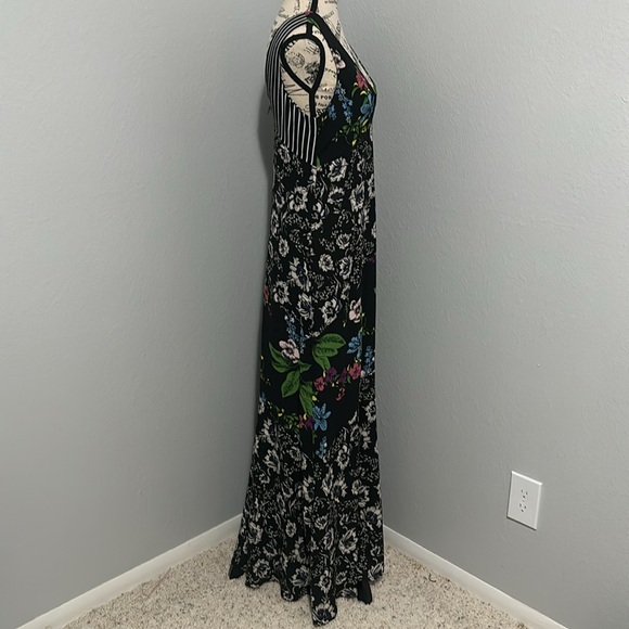 Sam Edelman Sleeveless Mixed Media Botanical/Striped Maxi Dress 6 - Picture 4 of 14